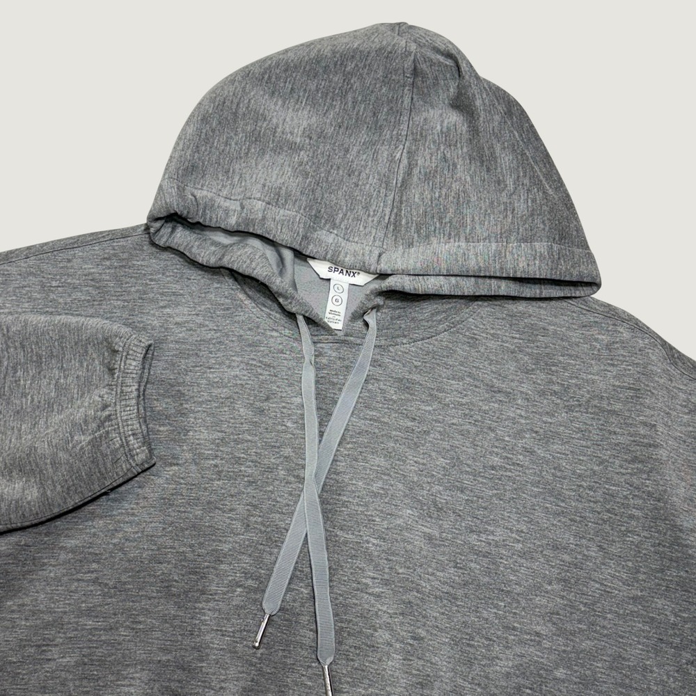 Spanx AirEssentials Hoodie Womens Large Gray Cropped Relaxed Fit Sweatshirt Soft